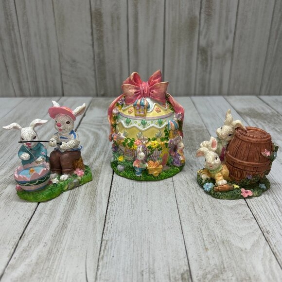 Vtg Easter Bunny Spring Time Resin Characters Set of 3 Home Decorations - Picture 1 of 10